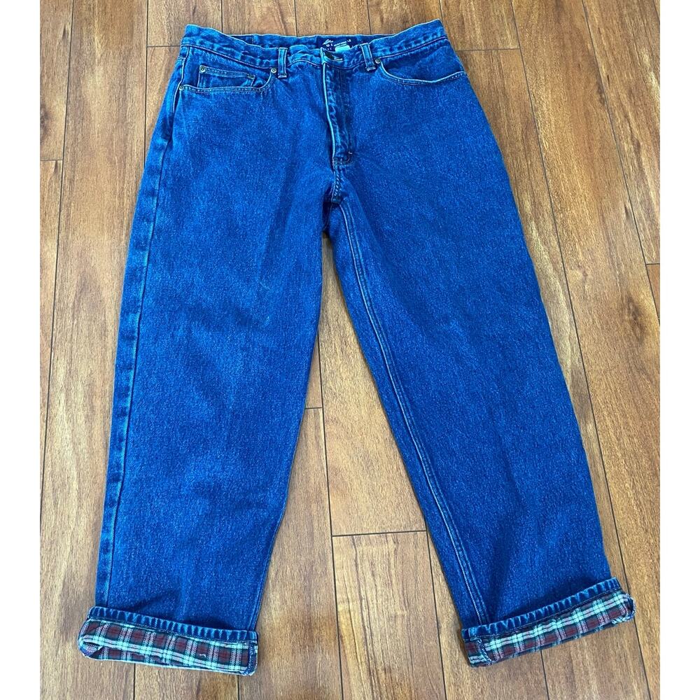 VTG 90s Eddie Bauer Denim flannel fleece lined Straight Fit cotton blue jeans 36
